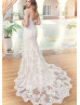 Ivory Lace Tulle Open Back Elegant Wedding Dress